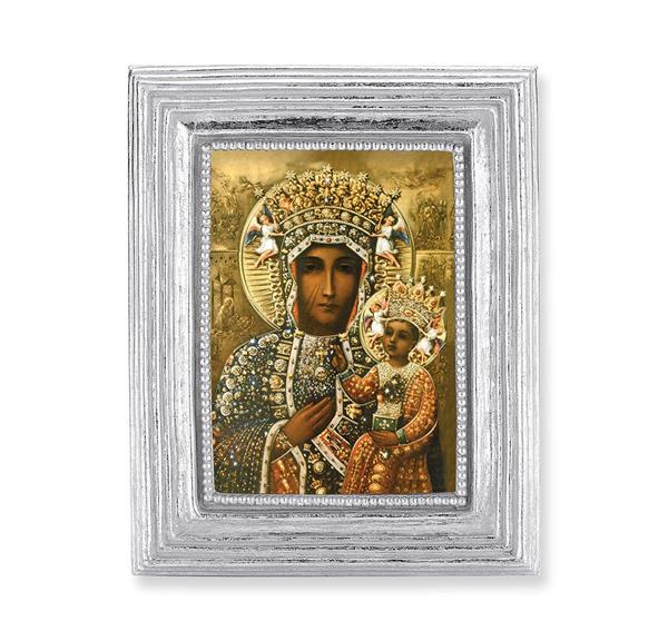 Our Lady of Czestochowa Picture, Silver Finish 3-7/8"x4-3/4 Frame, Exclusive Gold Stamped Print Under Glass # 28372