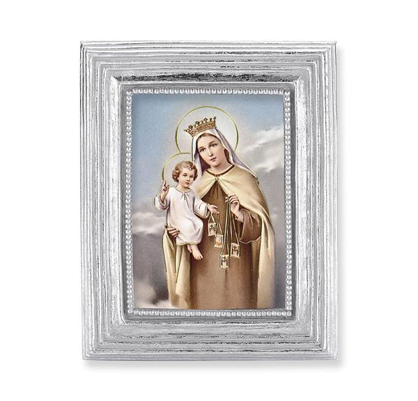 Our Lady of Mount Carmel Picture, Silver Finish 3-7/8"x4-3/4 Frame, Exclusive Gold Stamped Print Under Glass # 28374