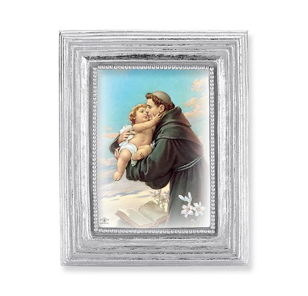 St. Anthony & Child Jesus Picture, Silver Finish 3-7/8"x4-3/4 Frame, Exclusive Gold Stamped Print Under Glass # 28377