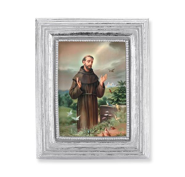 St. Francis of Assisi Picture, Silver Finish 3-7/8"x4-3/4 Frame, Exclusive Gold Stamped Print Under Glass # 28378