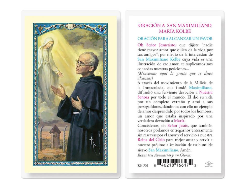 Oracion a San Maximiliano Maria Kolbe, Estampas Sagradas Laminadas, Paquete de 25, #2838