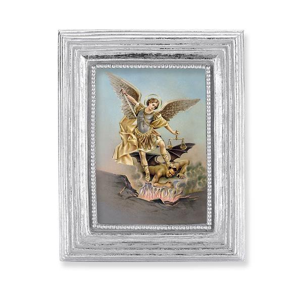 St. Michael Picture, Silver Finish 3-7/8"x4-3/4 Frame, Exclusive Gold Stamped Print Under Glass # 28380