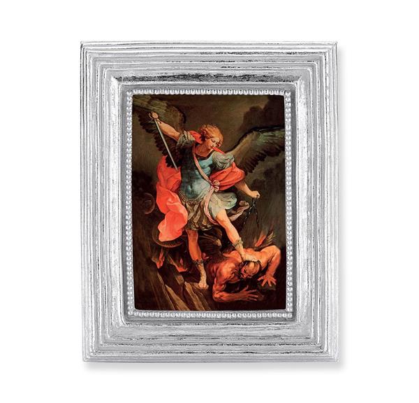 St. Michael Picture, Silver Finish 3-7/8"x4-3/4 Frame, Exclusive Gold Stamped Print Under Glass # 28381