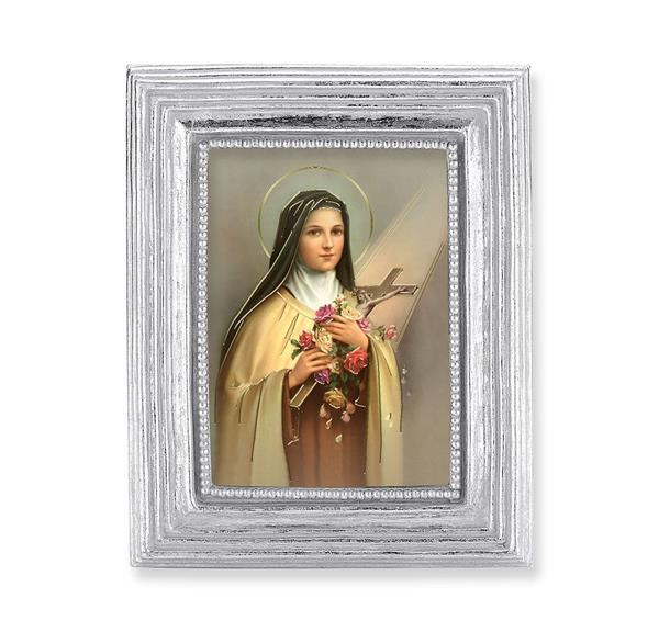 St. Therese of Lisieux Picture, Silver Finish 3-7/8"x4-3/4 Frame, Exclusive Gold Stamped Print Under Glass # 28382