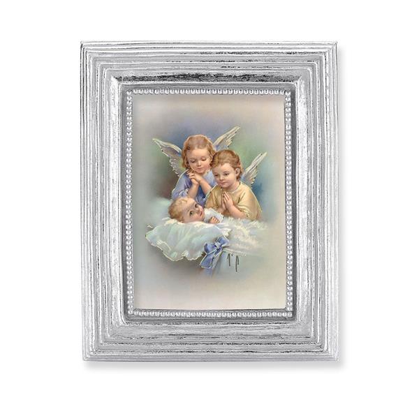 Guardian Angels Over Baby Picture, Silver Finish 3-7/8"x4-3/4 Frame, Exclusive Gold Stamped Print Under Glass # 28384
