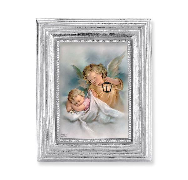 Guardian Angel with Lantern Picture, Silver Finish 3-7/8"x4-3/4 Frame, Exclusive Gold Stamped Print Under Glass # 28385