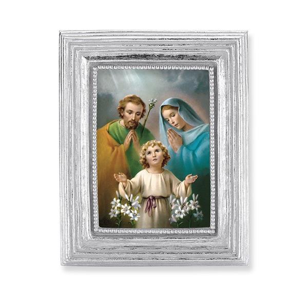 Holy Family Picture, Silver Finish 3-7/8"x4-3/4 Frame, Exclusive Gold Stamped Print Under Glass # 28386
