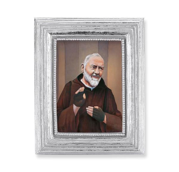 St. Padre Pio Picture, Silver Finish 3-7/8"x4-3/4 Frame, Exclusive Gold Stamped Print Under Glass # 28388