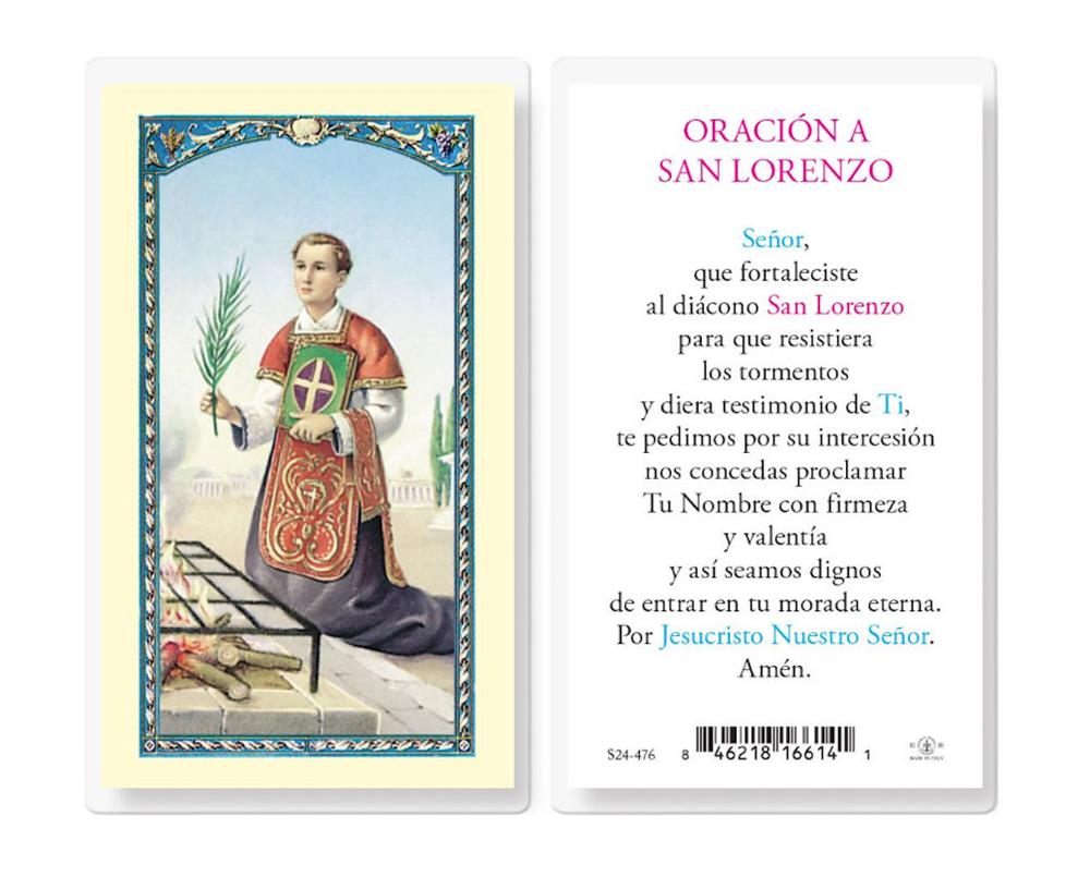 Oracion a San Lorenzo, Estampas Sagradas Laminadas, Paquete de 25, #2839