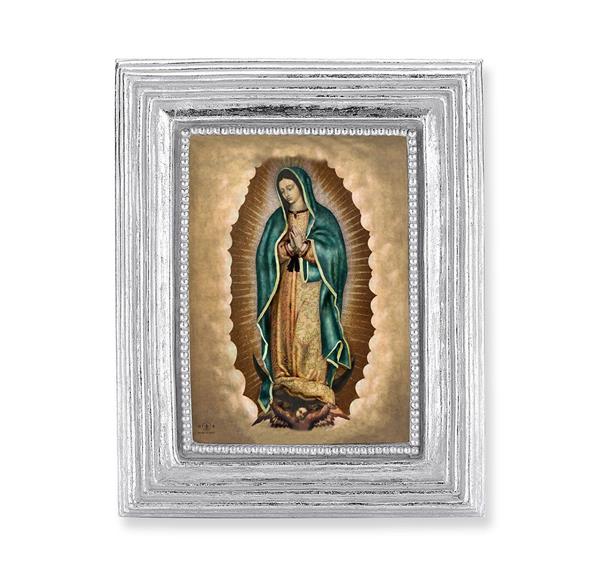 Our Lady of Guadalupe Picture, Silver Finish 3-7/8"x4-3/4 Frame, Exclusive Gold Stamped Print Under Glass # 28395