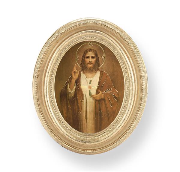Chambers: Sacred Heart, Gold Finish 3-3/4"x4-1/2 Oval Frame, Exclusive Gold Stamped Print Under Glass # 28397