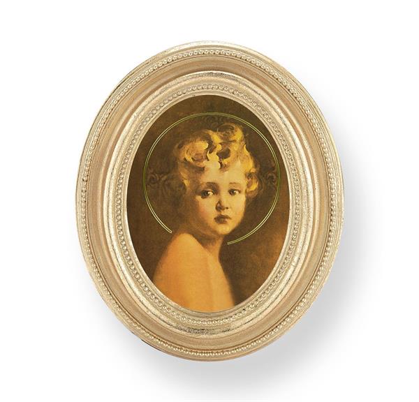 Light of The World Picture, Gold Finish 3-3/4"x4-1/2 Oval Frame, Exclusive Gold Stamped Print Under Glass # 28398