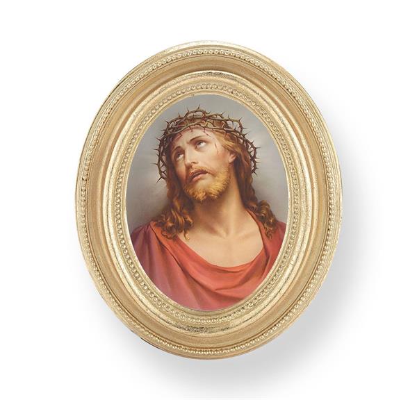 ECCE Homo Picture, Gold Finish 3-3/4"x4-1/2 Oval Frame, Exclusive Gold Stamped Print Under Glass # 28400