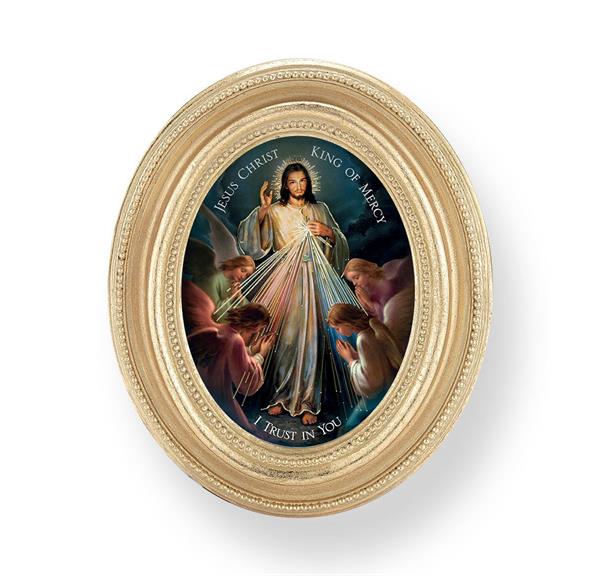 Jesus King of Mercy Picture, Gold Finish 3-3/4"x4-1/2 Oval Frame, Exclusive Gold Stamped Print Under Glass # 28407