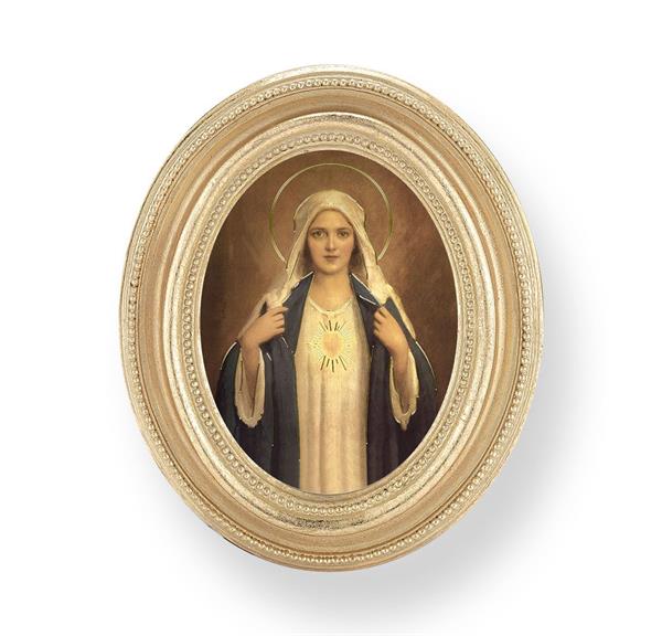 Chambers: Immaculate Heart of Mary Picture, Gold Finish 3-3/4"x4-1/2 Oval Frame, Exclusive Gold Stamped Print Under Glass # 28410