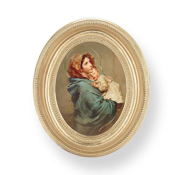 Madonna of The Street Picture, Gold Finish 3-3/4"x4-1/2 Oval Frame, Exclusive Gold Stamped Print Under Glass # 28420