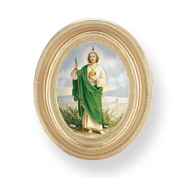 St. Jude Picture, Gold Finish 3-3/4"x4-1/2 Oval Frame, Exclusive Gold Stamped Print Under Glass # 28424