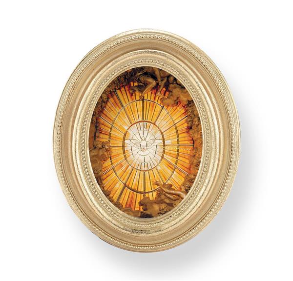 Holy Spirit Picture, Gold Finish 3-3/4"x4-1/2 Oval Frame, Exclusive Gold Stamped Print Under Glass # 28435