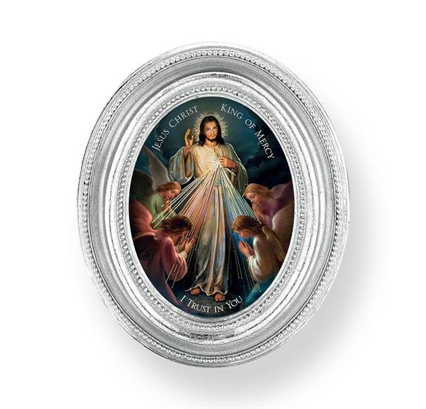 Jesus King of Mercy Picture, Silver Finish 3-3/4"x4-1/2 Oval Frame, Exclusive Gold Stamped Print Under Glass # 28442
