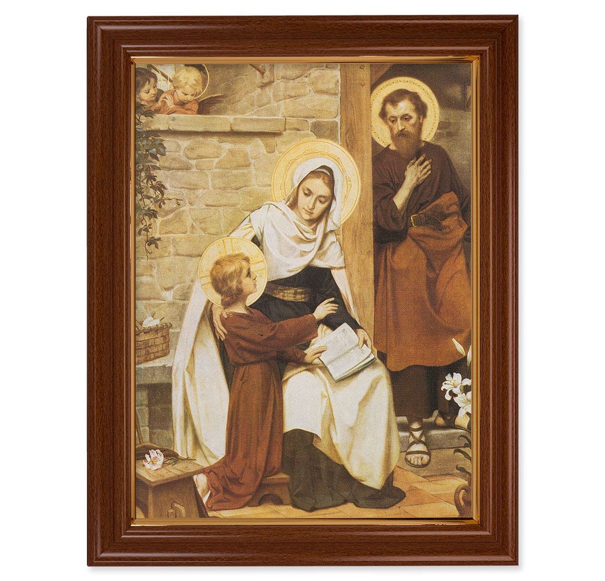 Holy Family in Nazareth Picture, 15-1/2"x19-1/2 Walnut Finish Frame with Thin Gold Lip, Textured Italian Print # 22246
