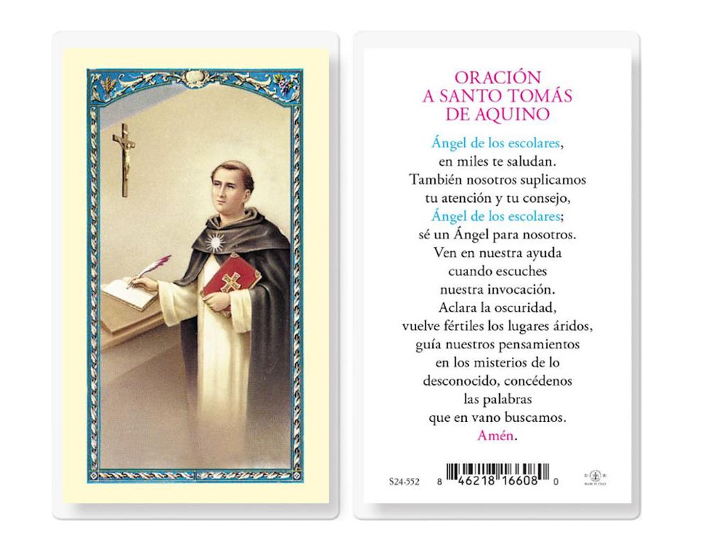 Oracion a Santo Tomas De Aquino, Estampas Sagradas Laminadas, Paquete de 25, #2847