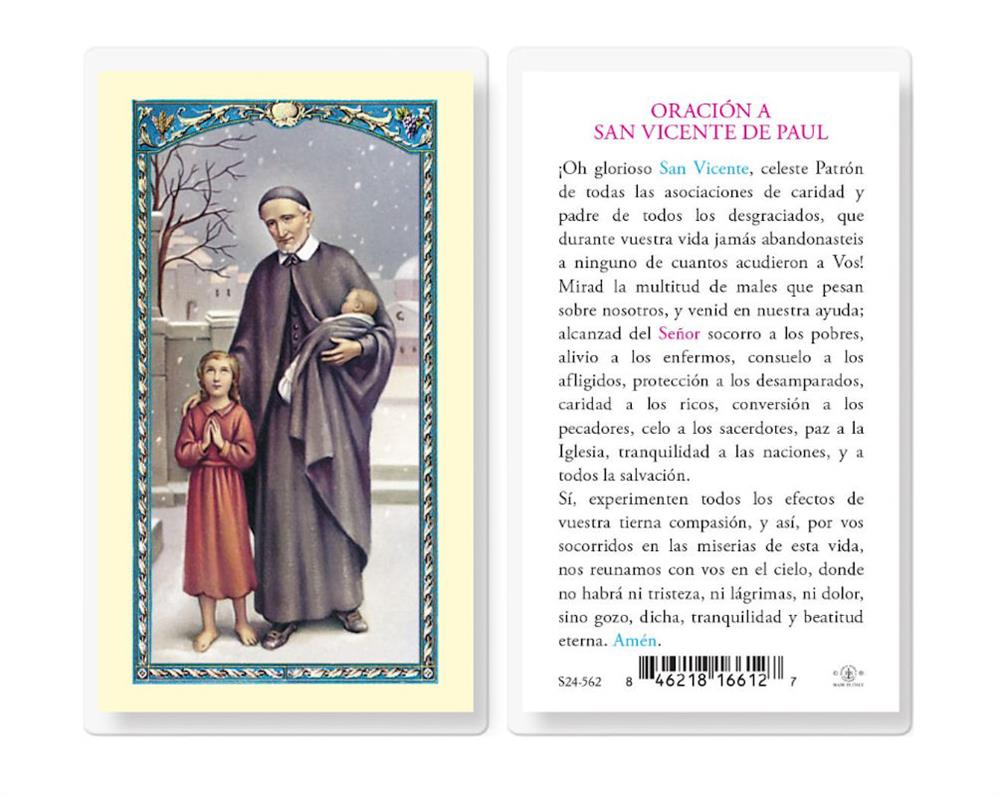 Oracion a San Vicente De Paul, Estampas Sagradas Laminadas, Paquete de 25, #2849