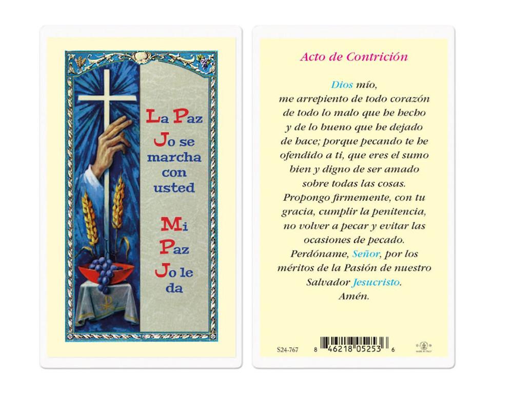 Acto De Contricion, Estampas Sagradas Laminadas, Paquete de 25, #2850