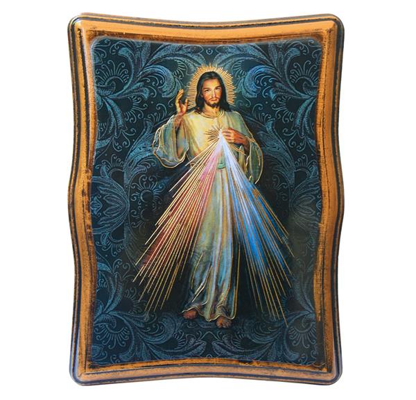Divine Mercy in 5-1/4" Scalloped Rectangle Gold Embossed Wood Frame # 28515