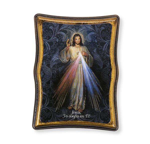 Spanish Divine Mercy in 5-1/4" Scalloped Rectangle Gold Embossed Wood Frame # 28516