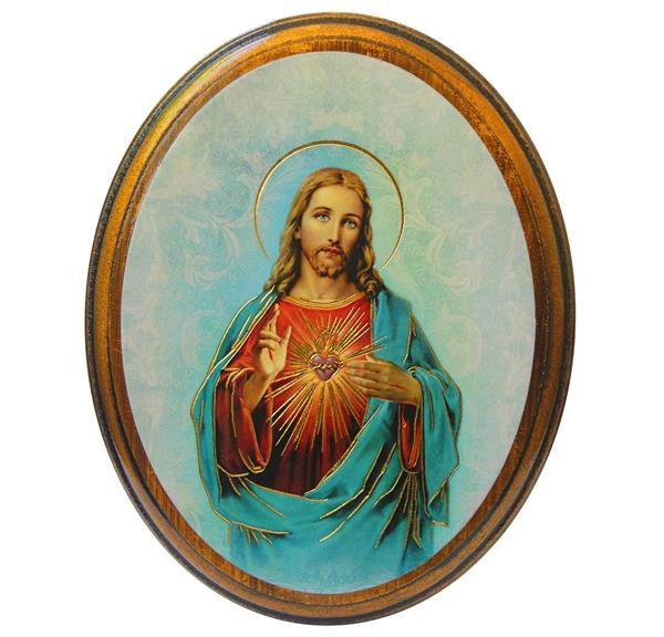 Sacred Heart in 4"x5" Oval Gold Embossed Wood Frame # 28517
