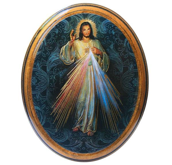 Divine Mercy in 4"x5" Oval Gold Embossed Wood Frame # 28518