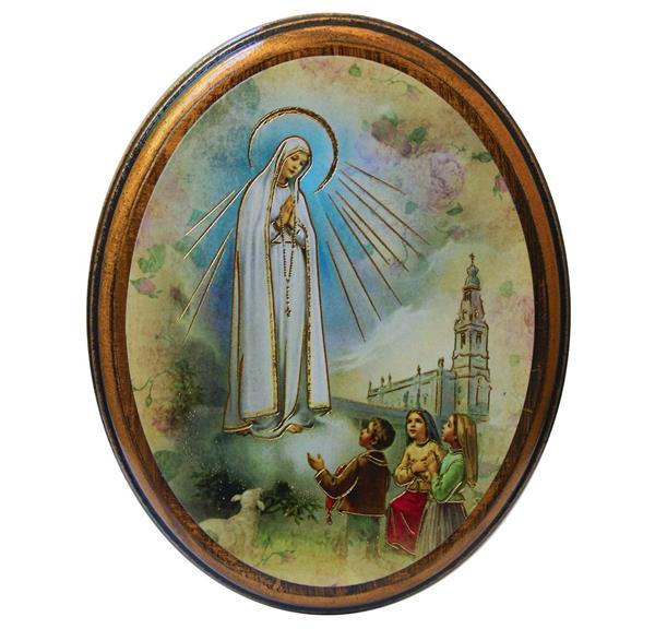 Our Lady of Fatima in 4"x5" Oval Gold Embossed Wood Frame # 28521
