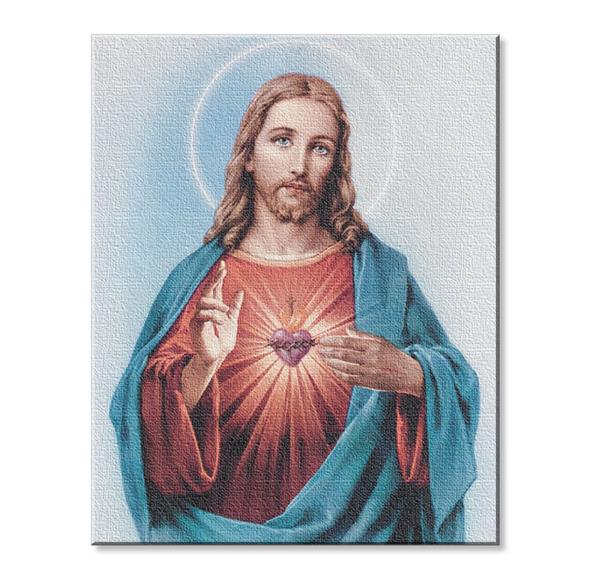 Sacred Heart Print on Stretched Canvas, Mounted on 8"x10" Frame, Made in Italy # 28533