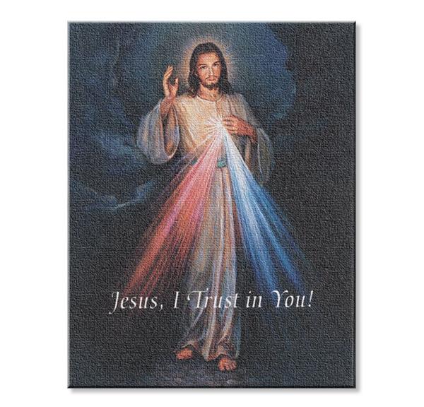 Divine Mercy Print on Stretched Canvas, Mounted on 8"x10" Frame, Made in Italy # 28534