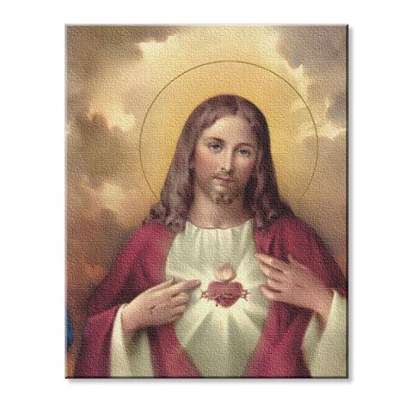 Sacred Heart Print on Stretched Canvas, Mounted on 8"x10" Frame, Made in Italy # 28536