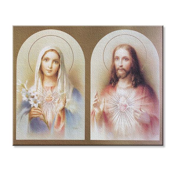 The Sacred Hearts Print on Stretched Canvas, Mounted on 8"x10" Frame, Made in Italy # 28537