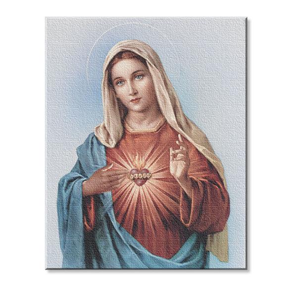 Immaculate Heart of Mary Print on Stretched Canvas, Mounted on 8"x10" Frame, Made in Italy # 28539