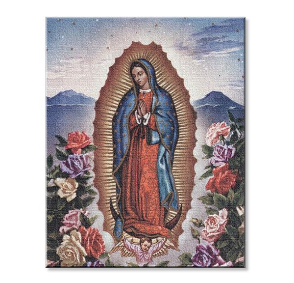 Our Lady of Guadalupe with Roses Print on Stretched Canvas, Mounted on 8"x10" Frame, Made in Italy # 28543