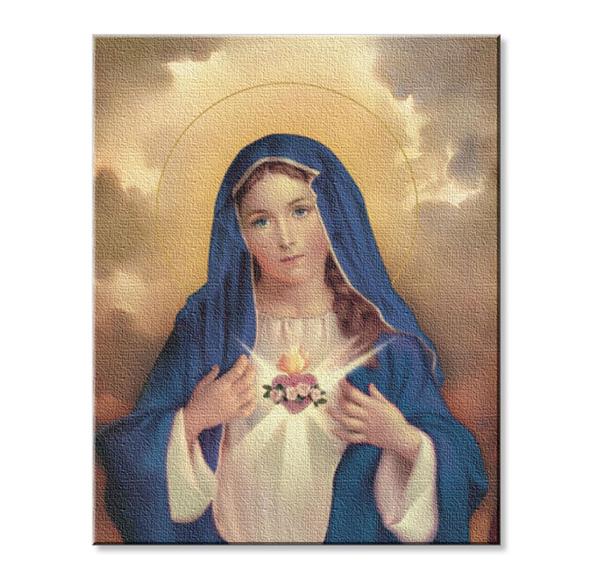 Immaculate Heart of Mary Print on Stretched Canvas, Mounted on 8"x10" Frame, Made in Italy # 28544
