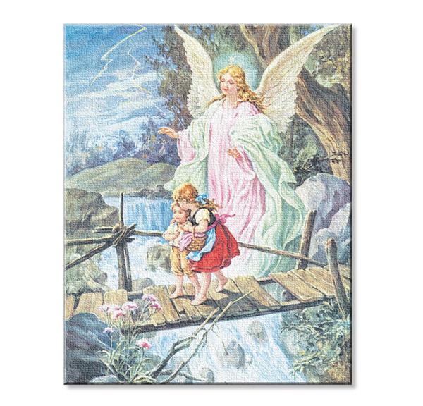 Guardian Angel with Children on Bridge Print on Stretched Canvas, Mounted on 8"x10" Frame, Made in Italy # 28548