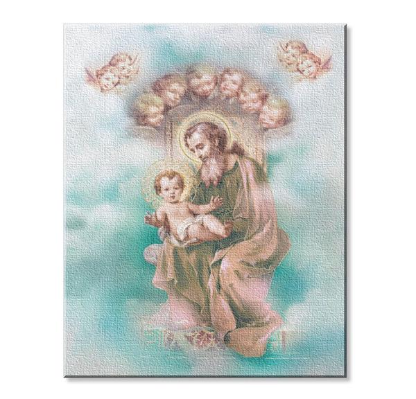 St. Joseph & Christ Child Enthroned Print on Stretched Canvas, Mounted on 8"x10" Frame, Made in Italy # 28551