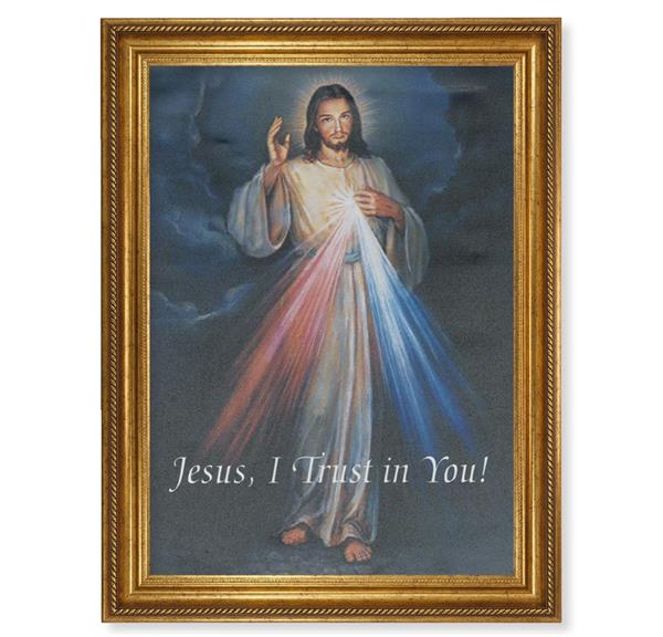 Divine Mercy Italian Print on Canvas, 24"x31" Gold Leaf Frame with Rope Detailing # 28553