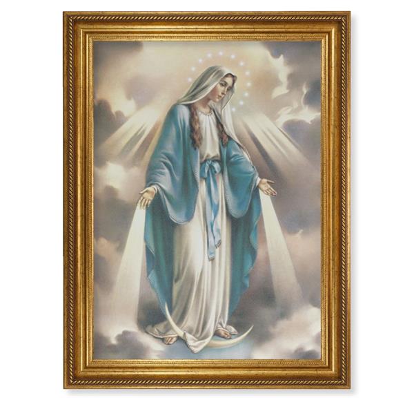 Our Lady of Grace Italian Print on Canvas, 24"x31" Gold Leaf Frame with Rope Detailing # 28554