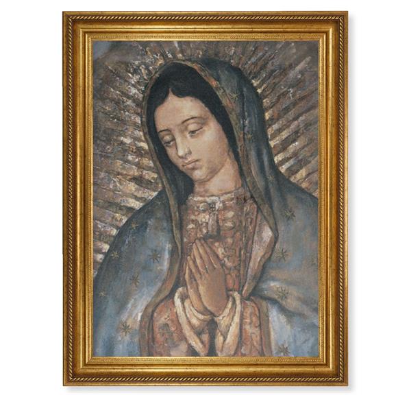Our Lady of Guadalupe Italian Print on Canvas, 24"x31" Gold Leaf Frame with Rope Detailing # 28555