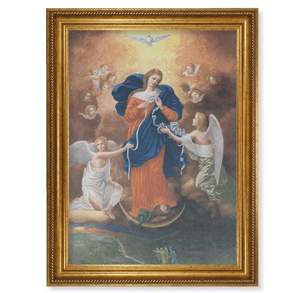 Our Lady Untier of Knots Italian Print on Canvas, 24"x31" Gold Leaf Frame with Rope Detailing # 28557