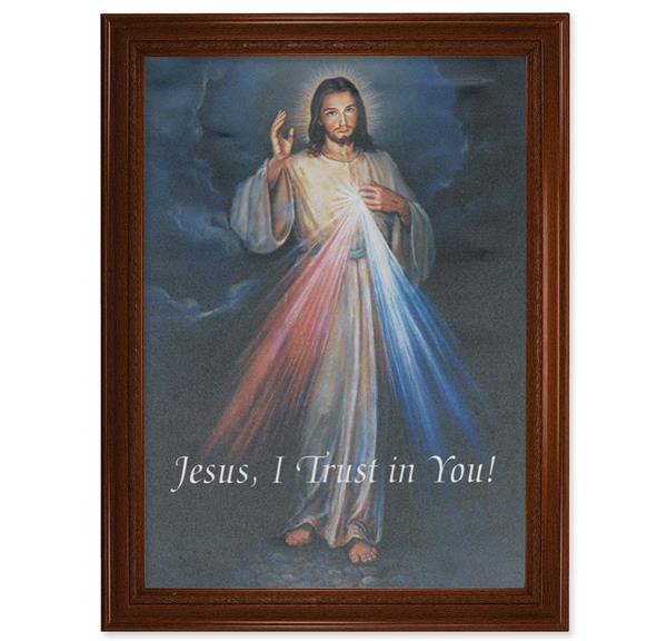 Divine Mercy Italian Print on Canvas, 24"x31" Walnut Finished Frame with Rope Detailing # 28558