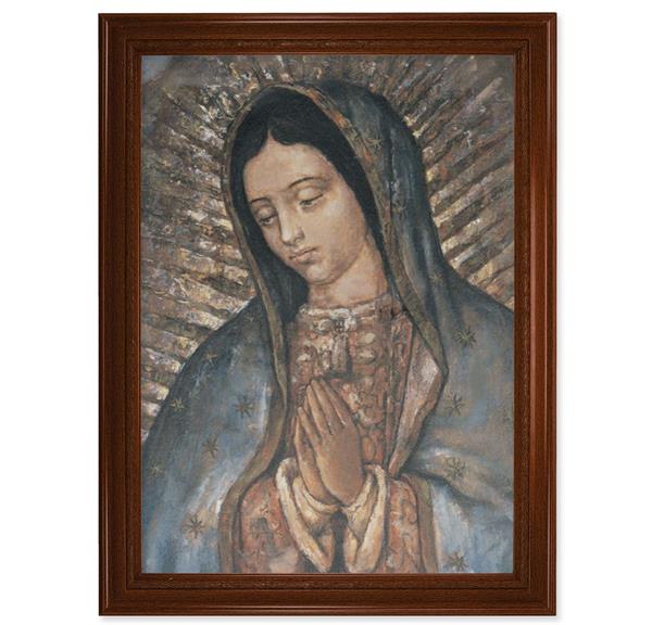 Our Lady of Guadalupe Italian Print on Canvas, 24"x31" Walnut Finished Frame with Rope Detailing # 28560