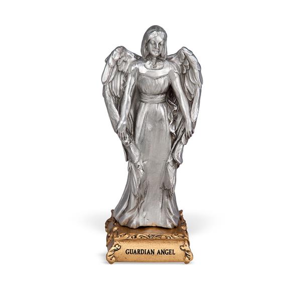 Guardian Angel Fine Pewter Patron Saint Statue On Gold Tone Base, Made in The USA, 4-1/2" # 28595