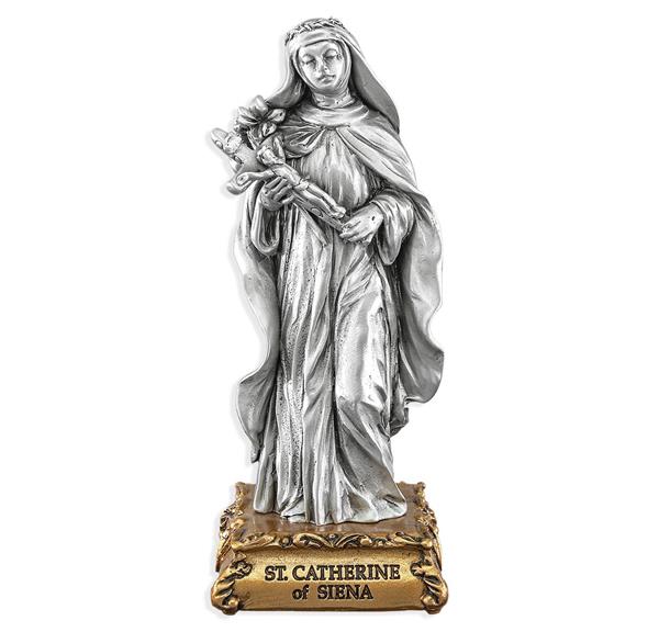 St. Catherine of Siena Fine Pewter Patron Saint Statue On Gold Tone Base, Made in The USA, 4-1/2" # 28601