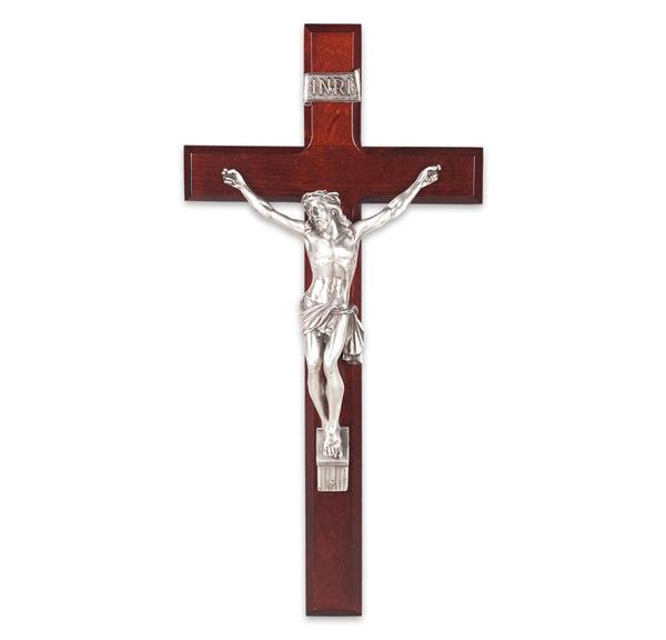 13" Cherry Finished Crucifix with Antique Pewter Figure # 28670